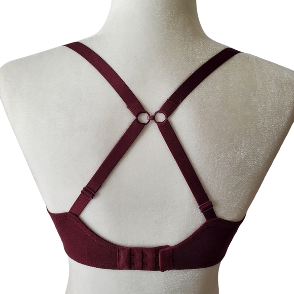 Flirtitude Tshirt Bra 34D Adj Strap to Racerback Tee Light Padding Burgundy 36C‎ - Picture 3 of 15